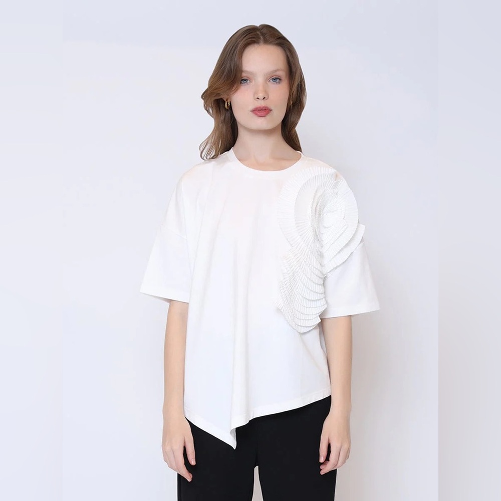 Elegant White Top With Flower